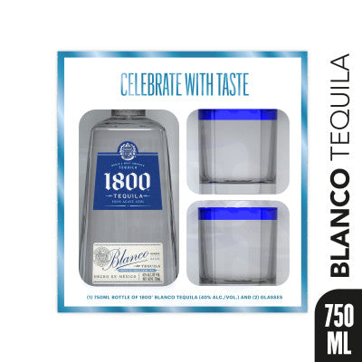 1800 Silver Tequila w/2 Glasses