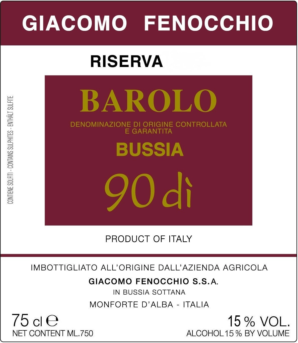 Barolo Riserva 'Bussia 90 di', Giacomo Fenocchio 2018