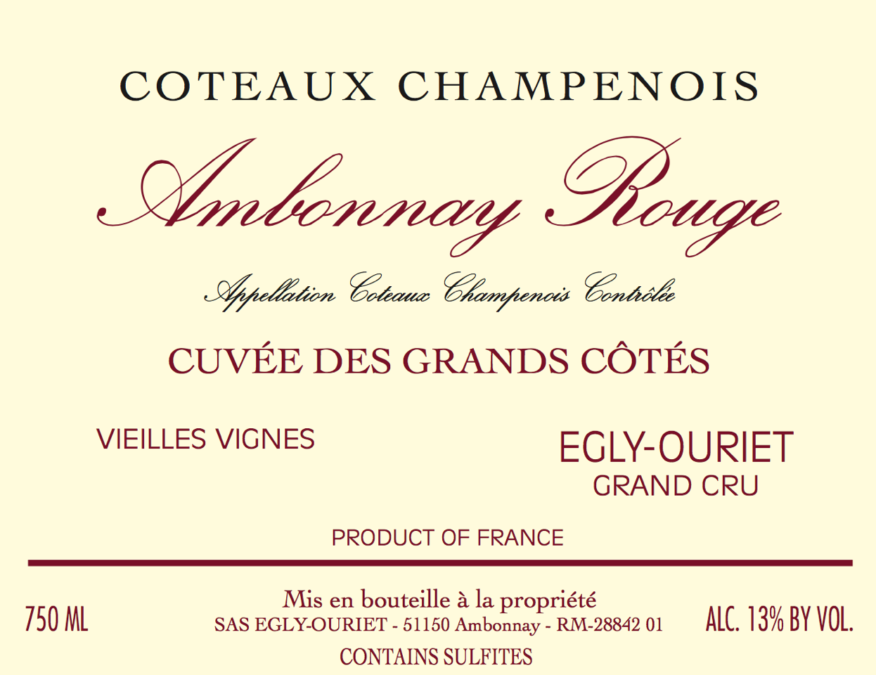 Coteaux Champenois Rouge "Ambonnay Rouge Cuvee Des Grands Cotes Vv" Grand Cru, Champagne Egly-Ouriet 2023