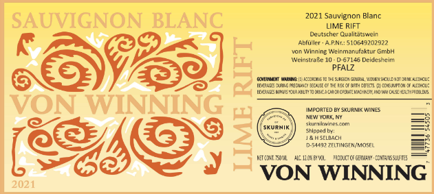 Sauvignon Blanc 'Lime Rift', von Winning