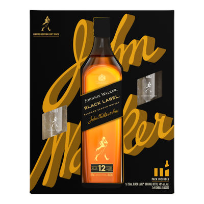 Johnnie Walker Black Label 12 Year Blended Scotch Whiskey with Highball Glass Set