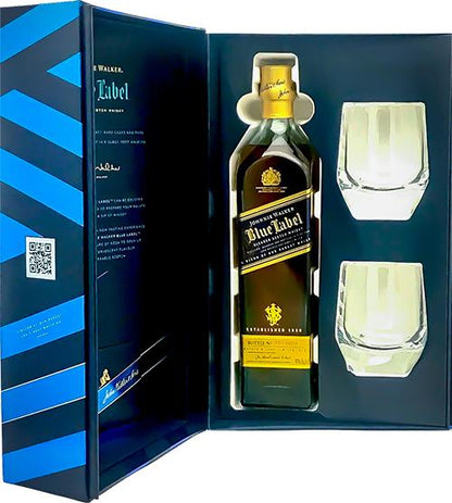 Johnnie Walker Blue Label Blended Scotch Whisky Gift Pack with 2 Crystal Glasses