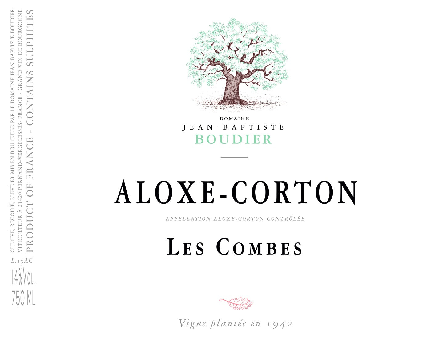 Aloxe-Corton Rouge "Les Combes", Domaine Jean-Baptiste Boudier 2022