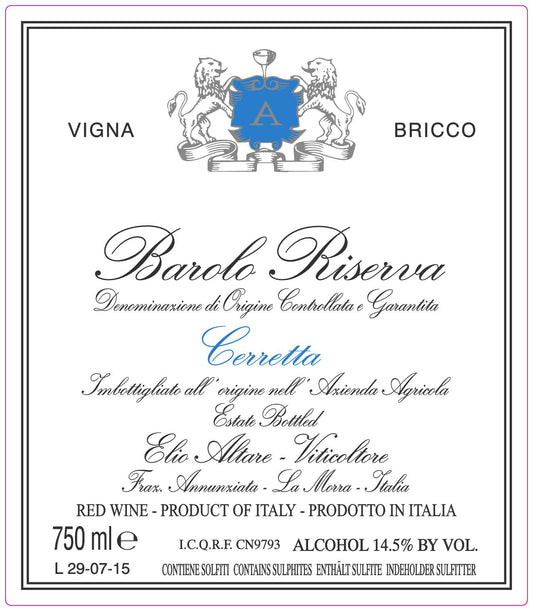 Barolo Riserva 'Cerretta Vigna Bricco', Altare 2019