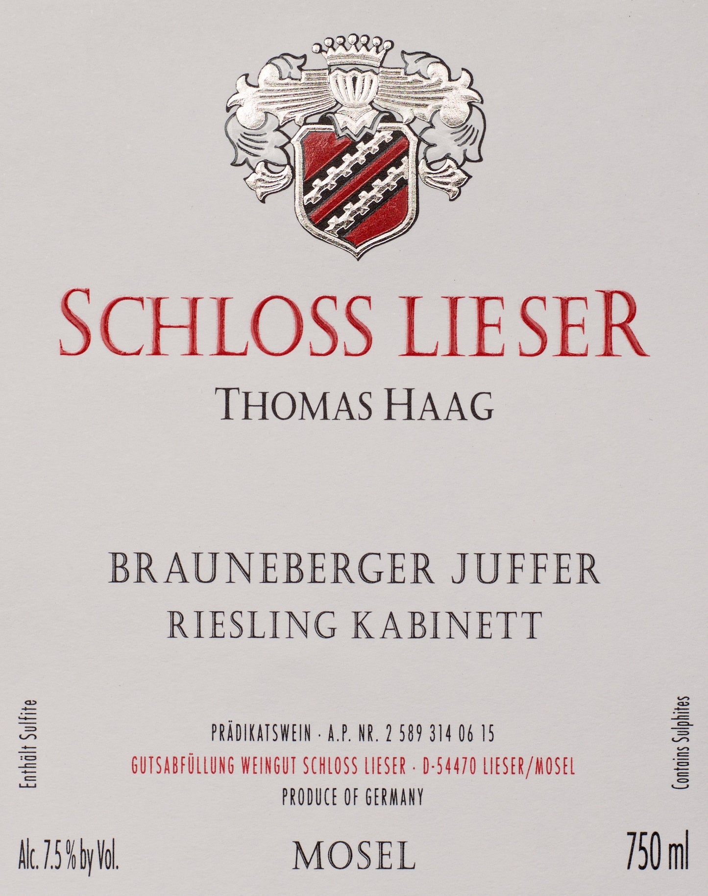 Brauneberger Juffer Riesling Feinherb, Schloss Lieser 2023