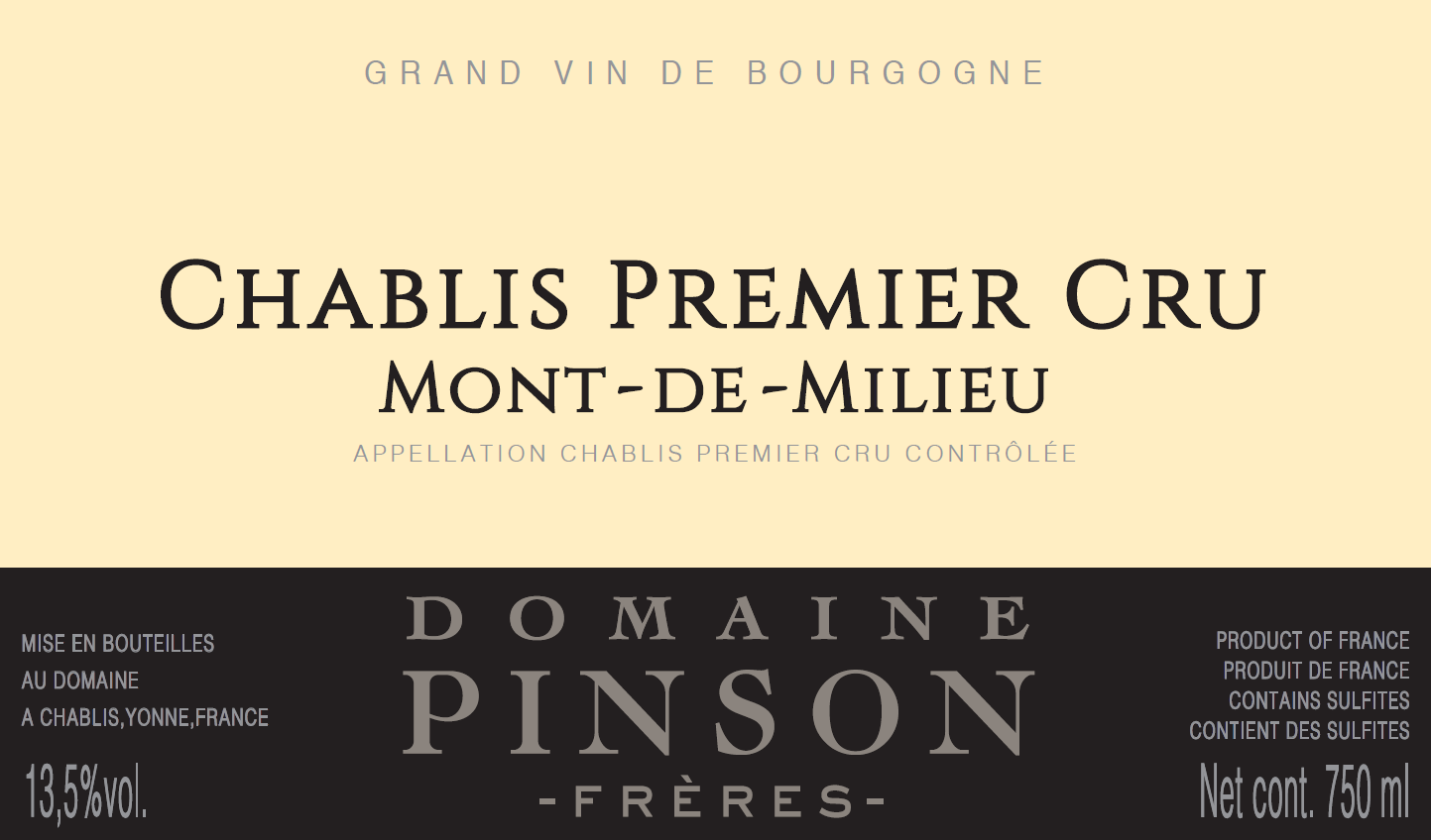 Chablis 1er "Mont de Milieu", Domaine Pinson 2022