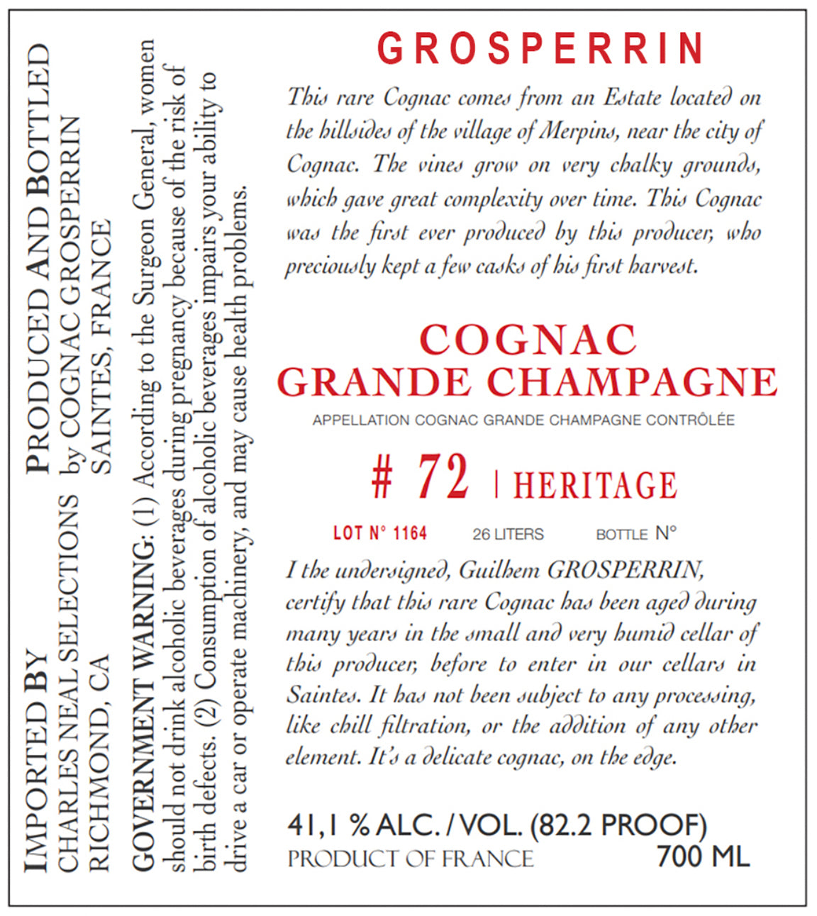 Cognac, Grand Champagne, Grosperrin 1972