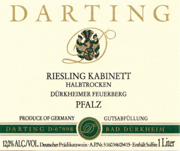 Durkheimer Feuerberg Riesling Kabinett Halbtrocken, Darting