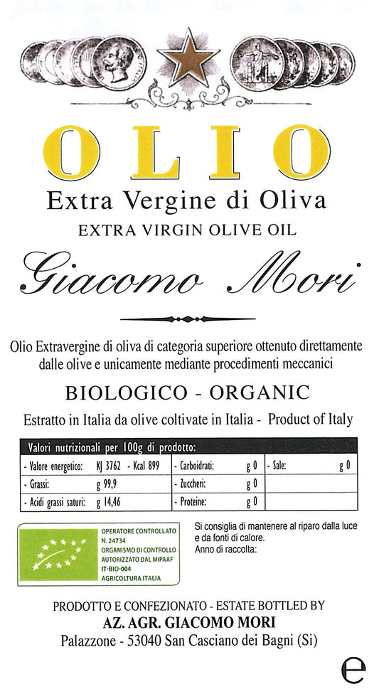 Extra Virgin Olive Oil Organic, Giacomo Mori 2025