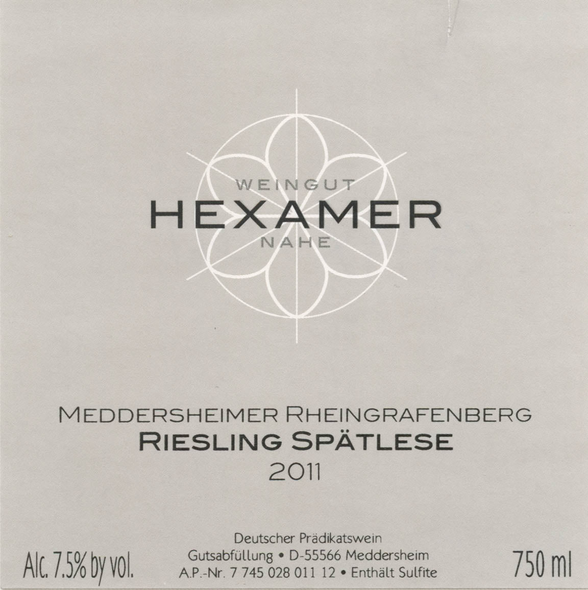 Meddersheimer Rheingrafenberg Riesling Spatlese, Hexamer