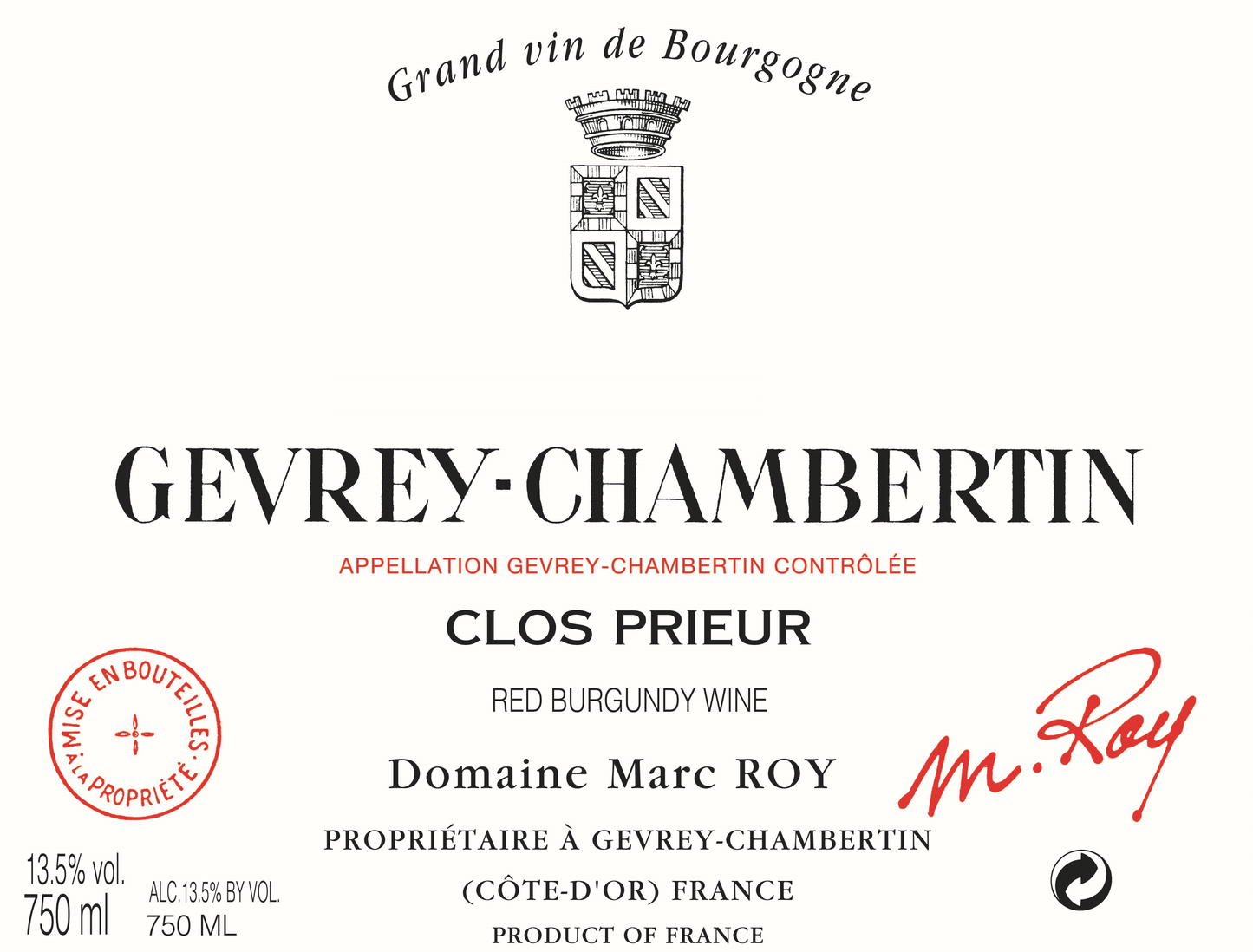 Gevrey-Chambertin "Clos Prieur", Domaine Marc Roy 2023