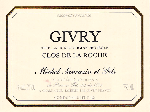 Givry Rouge "Clos De La Roche", Michel Sarrazin 2023