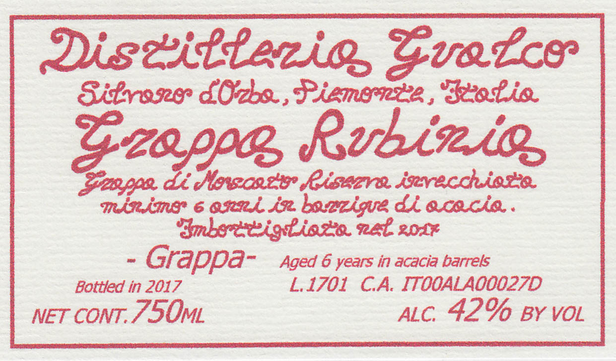 Grappa Rubinia, Distilleria Gualco