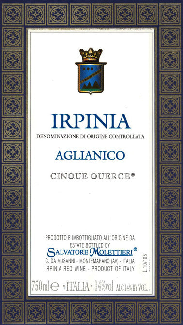 Irpinia Aglianico 'Cinque Querce', Salvatore Molettieri