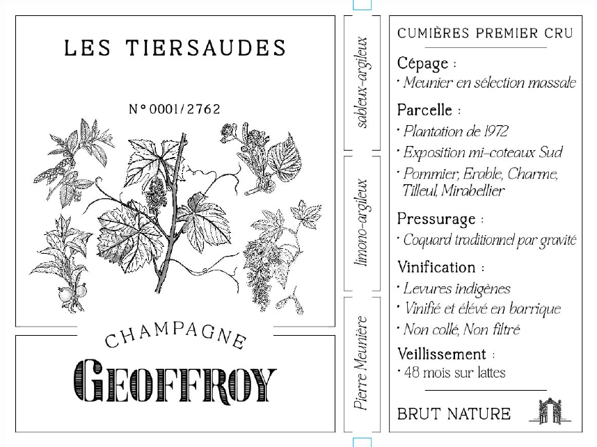 Lieu Dit Les Tiersaudes Blanc de Noirs 1er Cru Brut Nature, Champagne Geoffroy 2019