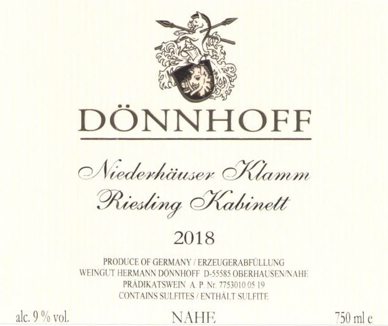Niederhauser Klamm Riesling Kabinett, Donnhoff 2022