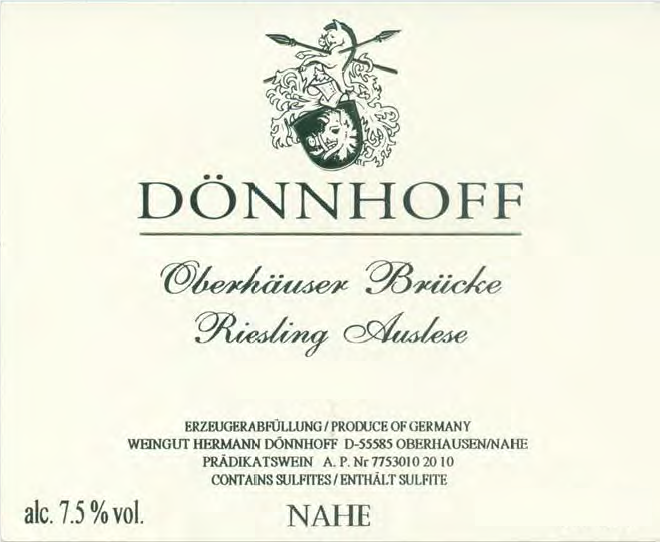 Oberhauser Brucke Riesling Auslese [Goldkapsel], Donnhoff 2023
