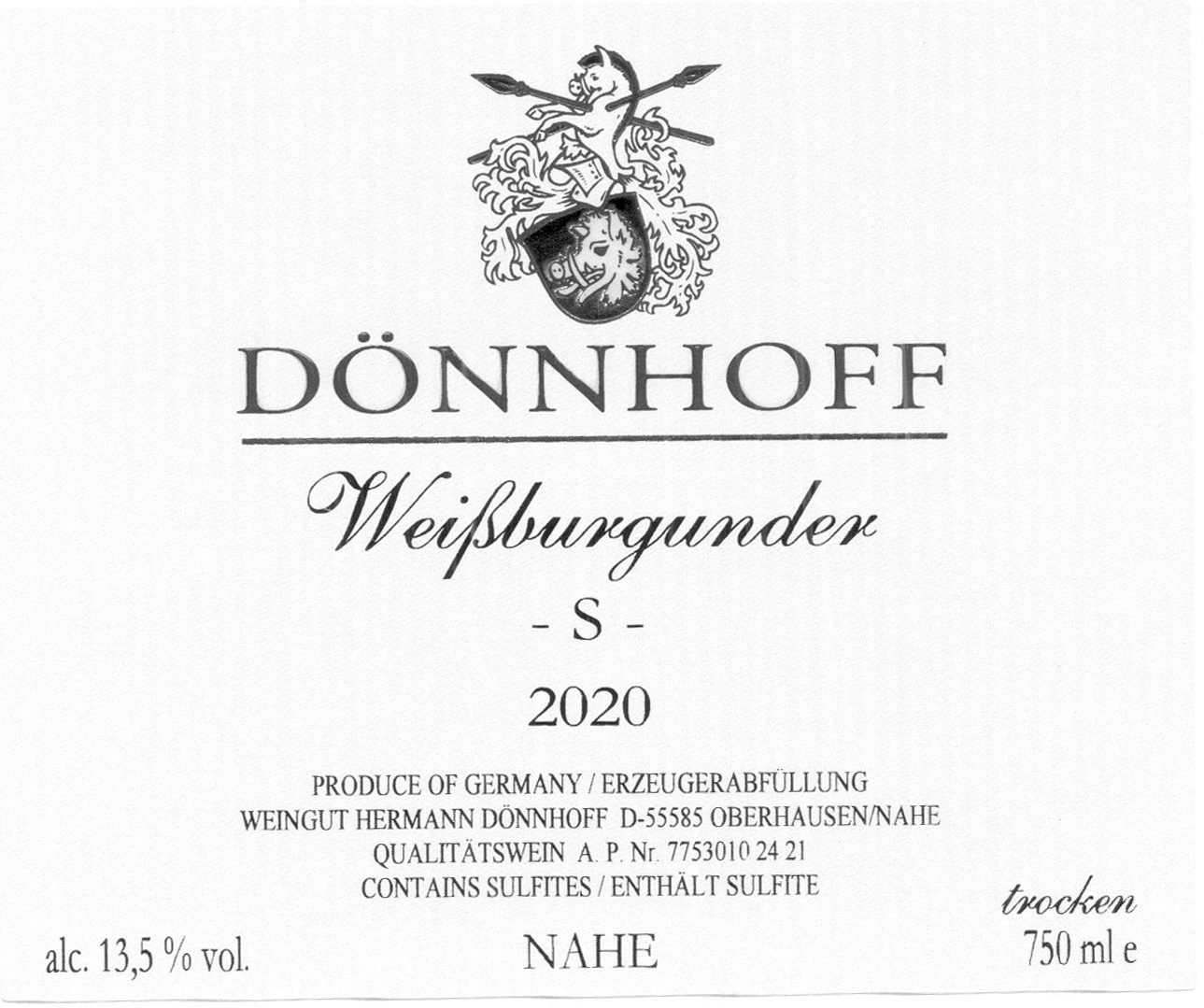 Weissburgunder 'S', Donnhoff 2023
