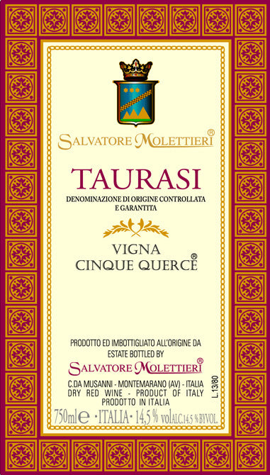 Taurasi 'Cinque Querce', Salvatore Molettieri 2017