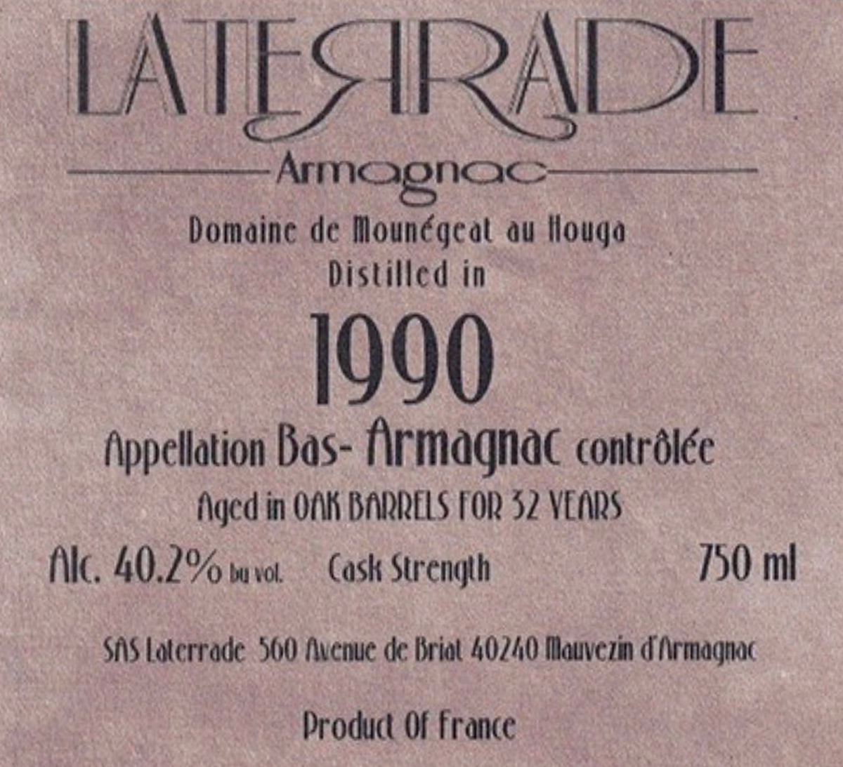 Vintage Armagnac, 'Mounegeat', Laterrade 1990
