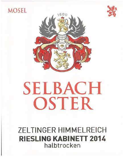 Zeltinger Himmelreich Riesling Kabinett Halbtrocken, Selbach-Oster