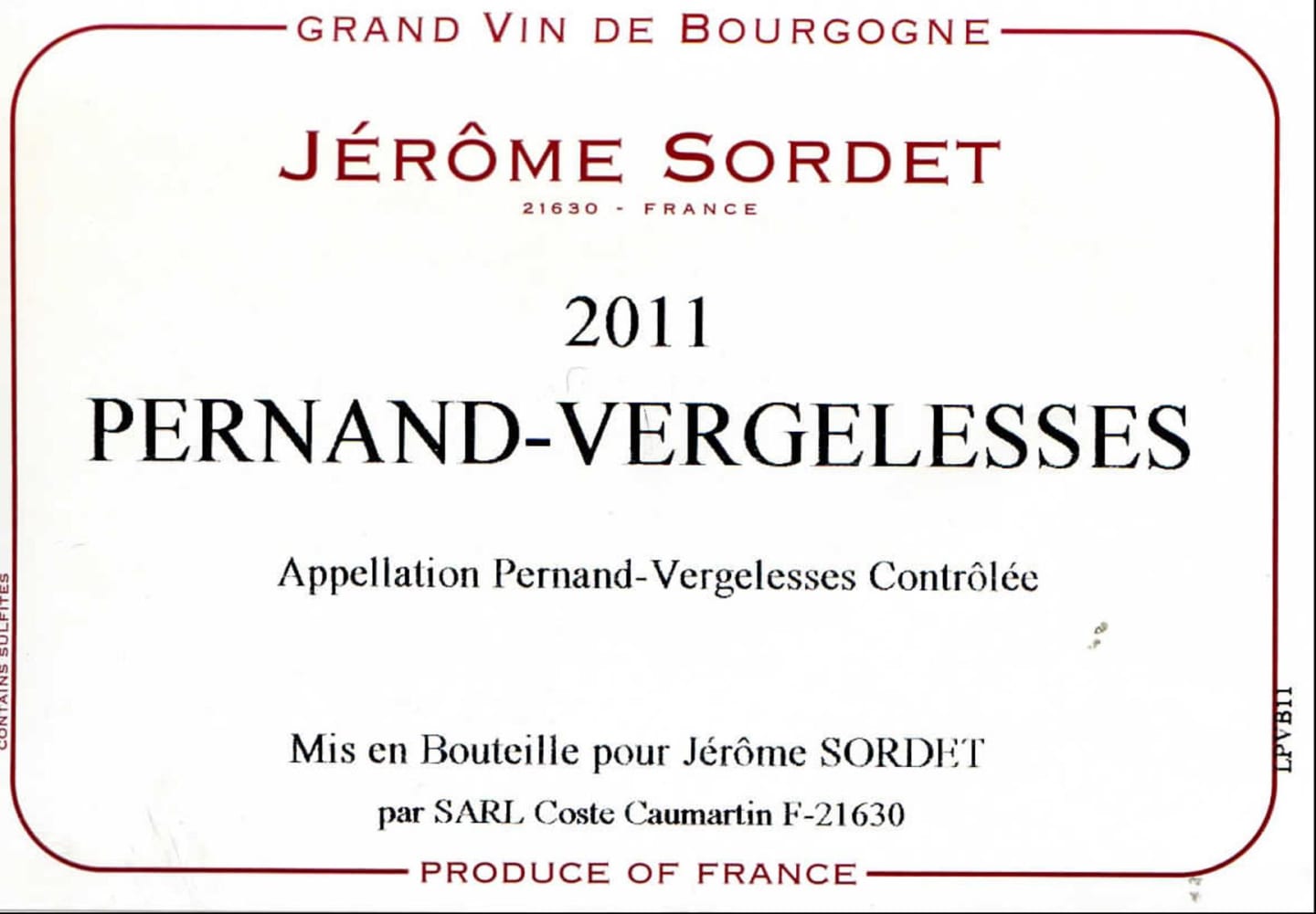 Jerome Sordet Pernand-Vergelesses 2011