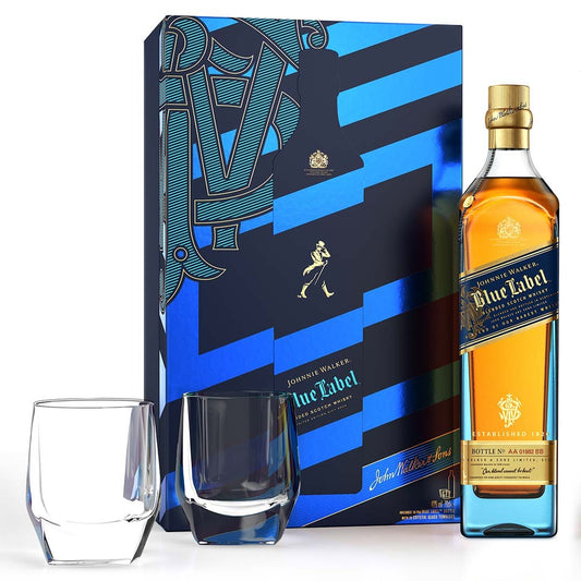 Johnnie Walker Blue Label Blended Scotch Whisky Gift Pack with 2 Crystal Glasses